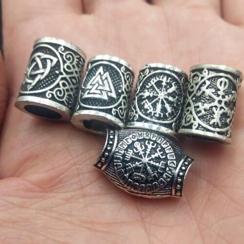 Viking Rune Hair Beard Valknut Vegvisir Compass snowflake Celts Knot Trinity Charms for Beards Large Hole Bead Rune Bracelet DIY
