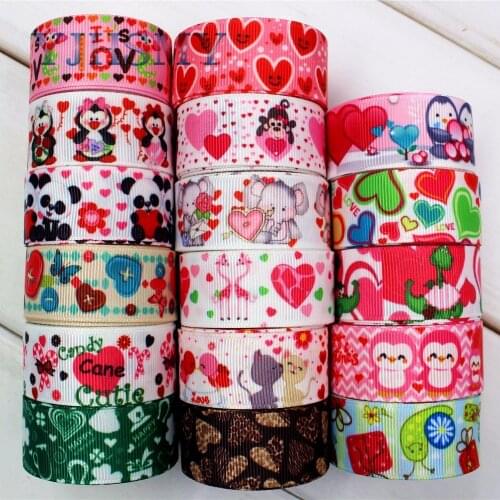 YJHSMY H-17420-1415,10 yards,22 mm Heart Ribbon Thermal transfer Printed grosgrain Wedding DIY Accessories materials gift wrap