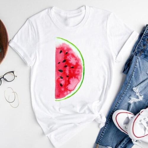Women Graphic Cartoon Watermelon Fruit Sweet Trend Short Sleeve Summer Fashion Print Female Clothes Tops Tees Tshirt T-Shirt