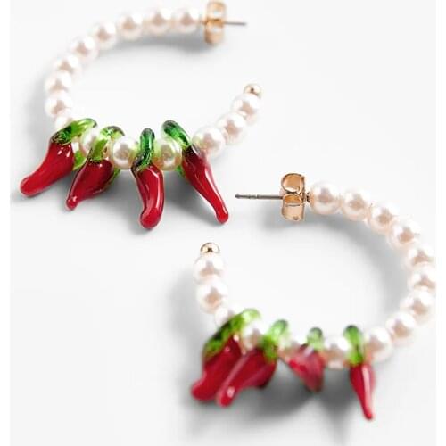 ZA Vintage Hyperbole Chili Pearl Big Drop Earrings For Women New Summer Boho Plant Cute Geometric Beaded Earrings Jewelry Gifts