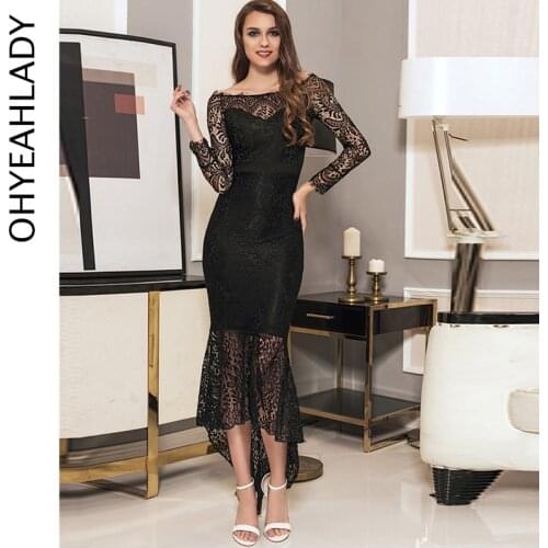 Comeondear Robe De Soiree Slash Neck Floral Lace Maxi Dress Vestidos Eyelash Off Shoulder Long Sleeve Mermaid Lace Dress VJ1063
