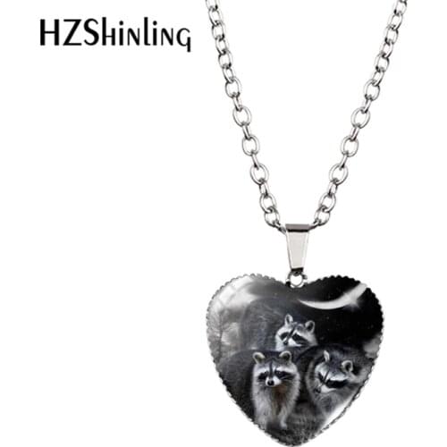 New Raccoon Heart Necklace Raccoon Heart Jewelry Cute Raccoon Pendant Heart Shaped Necklace HZ3