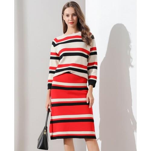 Two Pieces Winter Set Sweater Dress Long Sleeve Spandex Sweater And Elastic Waist Knee Length Dress For Girl Knitted Sweater