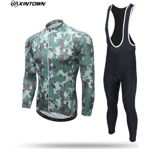 XINTOWN Camouflage Winter long-sleeved Fleece Thermal Cycling Jersey Pants Set Bike Bicycle Ropa Ciclismo Cycling Clothing Wear
