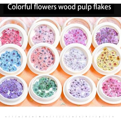 1 Box of Colorful Flower Wood Pulp Nails Clip 3D Simulation Flower Ultra-thin Wood Pulp Patch DIY Nails Decoration Sticker Decal