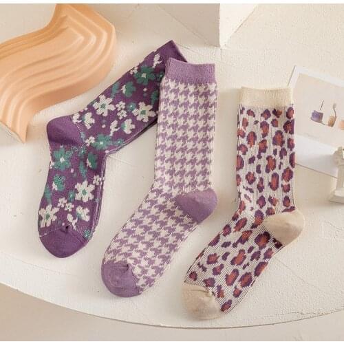 1 Pair Women Socks Zebra Leopard Houndstooth Flower Kawaii Cute Harajuku Female Cotton Sock Hosiery Streetwear Casual Knit Socks