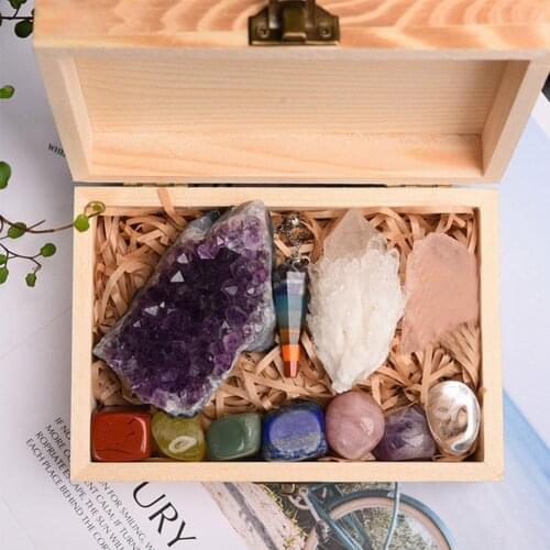 11 pieces of rough gravel mineral natural specimen irregular crystal ornament set birthday education gift with gift box home dec