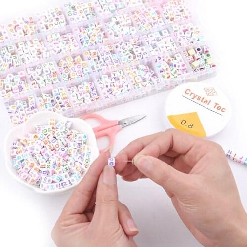 1120pcs Scissors And Elastic Mixed Letter Beads Glass Seed Beads For Jewelry Making Alphabet Scissors Beading Cord Box Tool Set
