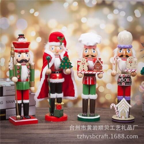 35CM Christmas Nutcracker Puppet Wooden Painted Santa Claus Doll Table Ornaments Childrens Gift Toys Walnuts Soldiers Christmas