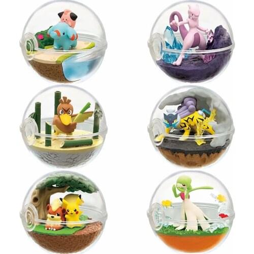 6Pcs/Set Anime Transparent Ball with Mewtwo Farfetch'd Raikou Growlithe Phanpy Gardevoir Pokemones Action Figure Toys Kids Gifts