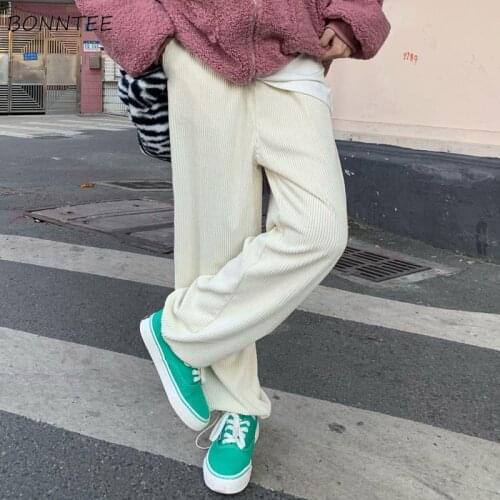 Casual Pants Women Harajuku All-match Vintage Trousers Loose Spring Full Length Solid Straight Corduroy Ins Japanese Style Retro