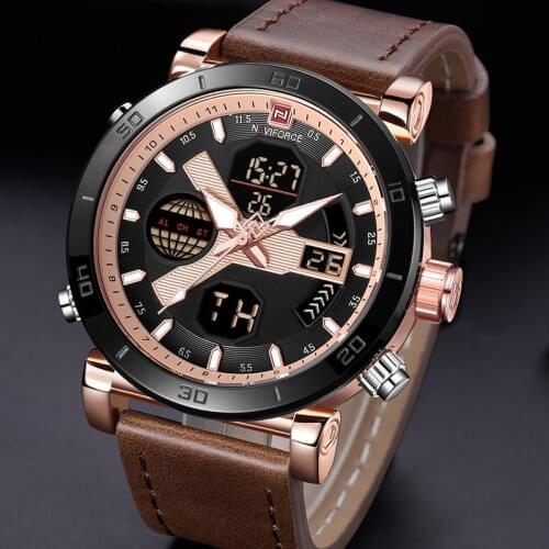 NAVIFORCE Men Watch Top Brand Luxury Sport Chronograph Digital Male Clock Genuine Leather LED Military Quartz Wristwatch 9132