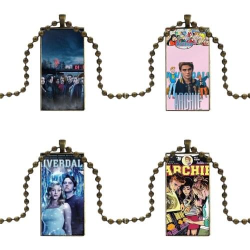 Design Fashion Vintage Glass Women Rectangle Necklace Pendants For Women Girls Handmade Popular Tv Riverdale Archie Andrews