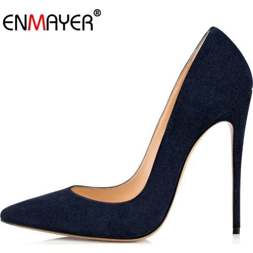 ENMAYER Slip-On Shoes Woman Pointed Toe 2020 Patent Leather Party Thin Heels Spring/Autumn Sexy High Heels Shallow Ladies Shoes