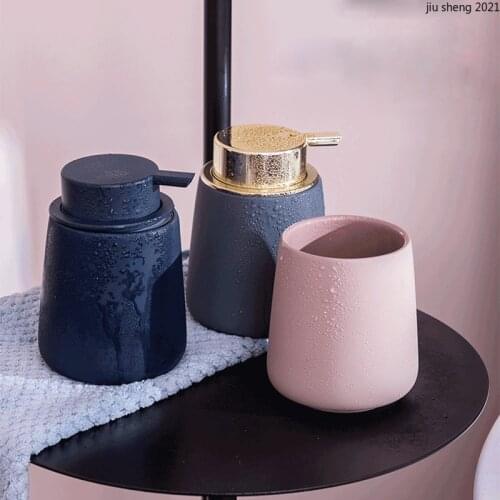 European Ceramic Pure Color Lotion Bottle Mouthwash Cup 400ml Home Bathroom Shampoo Shower Gel Bottled Bathroom Deco Accessories