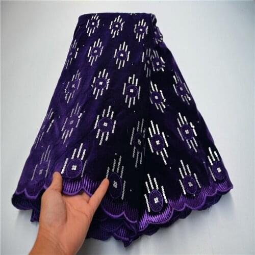 Purple Velvet Lace Fabric With Sequins and Stone Nigerian French Lace Fabrics 2020 High Quality For Women Dress FLP-1109