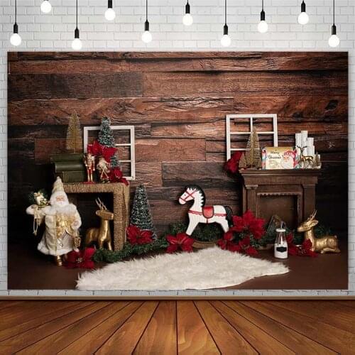 Christmas Tree Backdrops Winter Santa Trojan White Blanket Wooden Floor Elk Photography Background Photo Studio Props Photozone