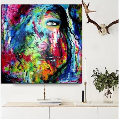 Graffiti Stree Art Watercolor Women Face Oil Painng on Canvas Pop Art Abstract Wall Picture for Living Room Sofa Cuadros