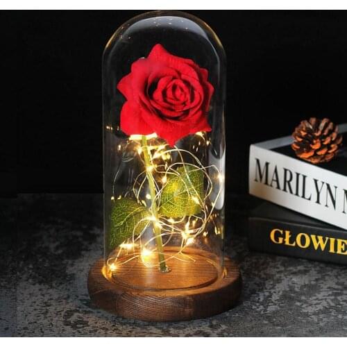 Artificial Eternal Rose LED Light Beauty The Beast In Glass Cover Christmas For Mother Valentines Day new Year Gift