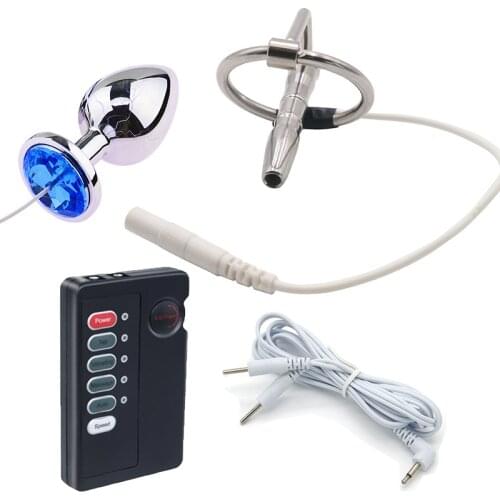 Electric Shock Male Urethra Catheter Dilator Metal Penis Foreskin Ring Electro Anal Plug Masturbation Massager Sex Toys for Men