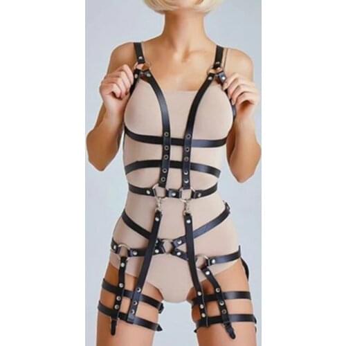 Leather Harness Set Underwear Sexy Body Lingerie Garter Belts Sexy Women Leg Bondage Cage Straps Bra Harness Toys Sex Position