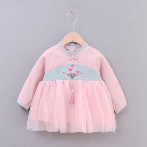 New Childrens Clothing 2020 Girls Autumn Winter Hanfu Dress Baby Ethnic Chinese Style Pure Cotton Mesh Princess Dress 0-3 Years