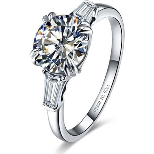 Solid Platinum PT950 Ring Test Positive 2CT 8mm Round D Moissanite Diamond Engagement Rings