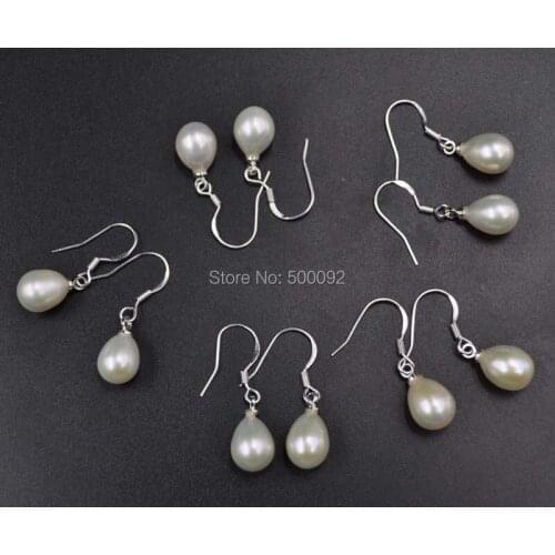 Wholesale 5 pairs 7.5-8mm drop pearl dangle earring sterling silver hook