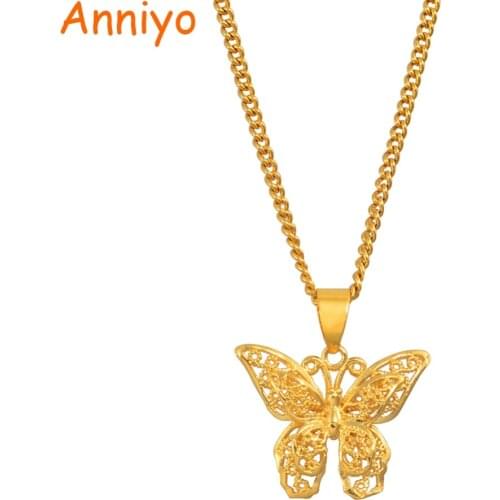 Anniyo Butterfly Charms Pendant Chain Necklaces for Women Girls Gold Color Jewelry PNG Gifts #006209