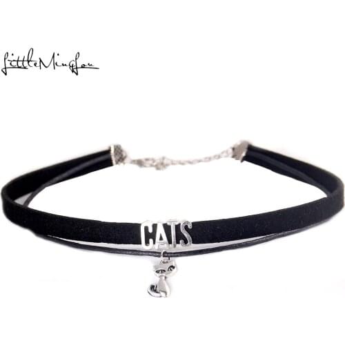 Little Minglou fashion Cats Choker Necklace cat paw Charm Pendant Velvet handmade Collar Jewelry choker for women Collares Mujer