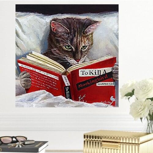Cartoon Cat Is Reading Posters and Prints Vintage Wall Art Funny Canvas Painting Nursery Art Wall Pictures Kids Room Decor