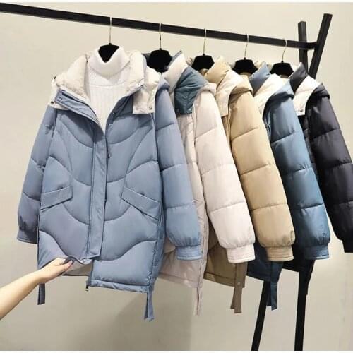 Long Winter Down Cotton Coats Womens Casual Loose Hooded Outwear Female Thicken Warm Winter Jackets Solid Cotton-padded Parkas