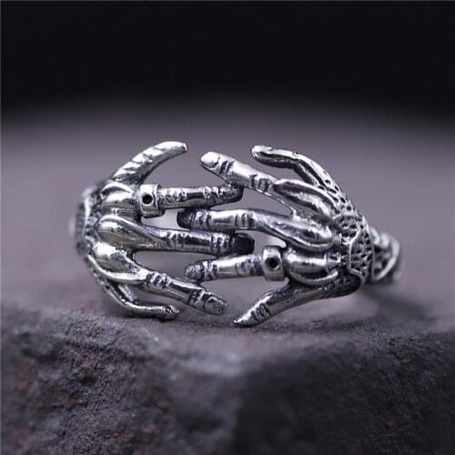 Retro Horror Ghost Finger Silver Color Ring Punk Men Women Rock Wind Creative Ring Trend Men Women Halloween Party Jewelry