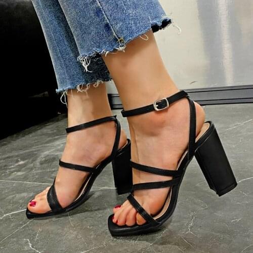 Pink New Summer Sandals Versatile Open-toe High-heeled Sandal Casual Outdoor Solid Color Plus Size Square High Heels Sandals