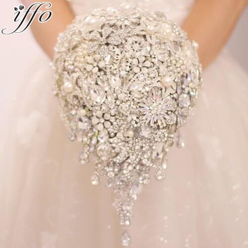 Silver brooch bouquet high-end custom wedding bridal bouquets crystal diamond teardrop style Bride 's Bouquet wedding decoration