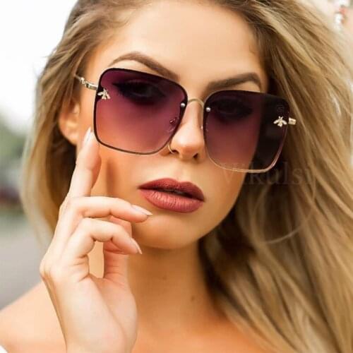 2021 New Fashion Lady Oversize Rimless Square Bee Sunglasses Women Men Small Bee Glasses Gradient Sun Glasses Female UV400