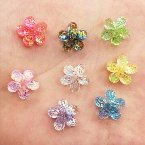 200PCS Mix Resin Glitter Paillette Filled 12mm Flower Crystal Flatback Rhinestone Scrapbook DIY Wedding Applique Ornaments SF919