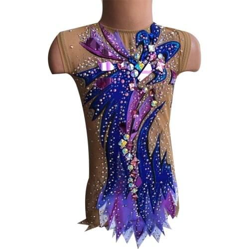 LIUHUO New Design Gymnastics Costumes Women Purple Spandex Crystals Competition Rhythmic leotards Ice Skating