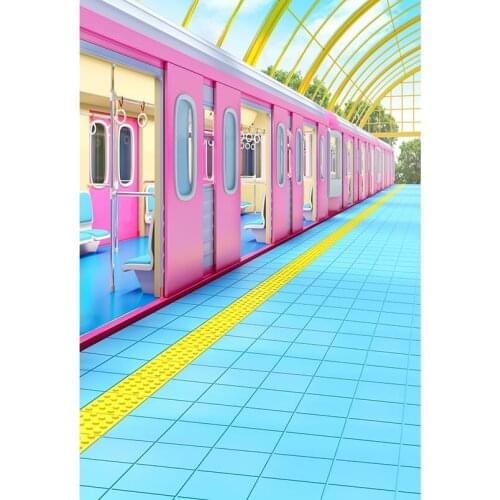 Baby pink & blue train background photography vinyl child photo-shots backdrops for photographer studio kits photophone S-3240