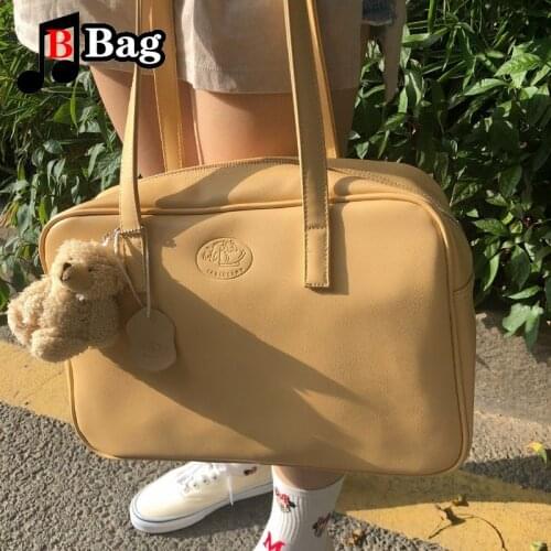 Japanese JK Uniform Bags Women Student Handbag Solid color Shoulder Bag PU Commuter Bag Large capacity Tote Bag