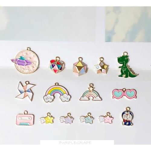 Cartoon girl heart diy jewelry material color meteor rainbow dinosaur drop oil alloy earring key chain accessories
