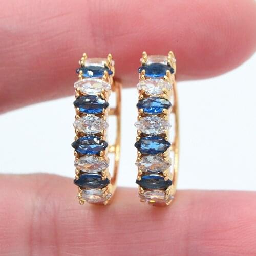 Women Fashion Blue White Cubic Zirconia CZ Huggie Hoop Earrings Jewelry