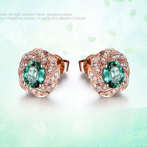 Emerald gemstones green crystal zircon diamonds stud earrings for women rose gold tone jewelry bijoux gifts fashion accessories