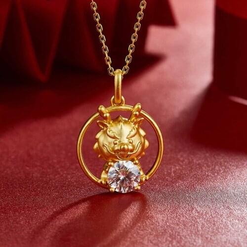China Style 100% 925 Sterling Silver Gold Dragon Real 1 Carat D Color Moissanite lucky Pendant Necklace For Women Fine Jewelry
