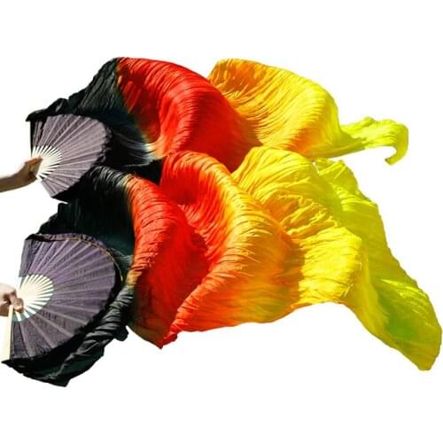100% Silk high quality belly dance silk fans handmade hand dyed natural silk 1pair belly dance fans 120/150/180*90cm dance props