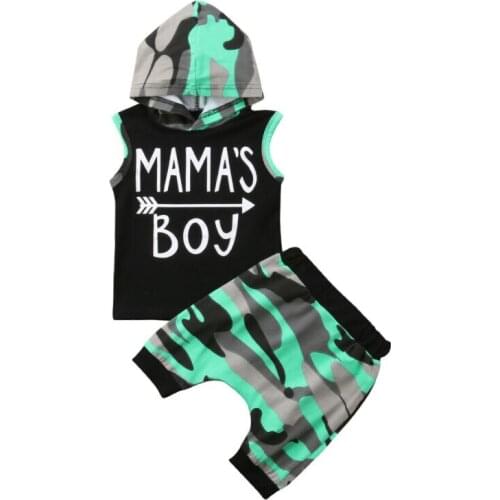2pcs Newborn Toddler Baby Boy Camouflage Hoodie Tops Sleeveless T-shirt Vest + Shorts Outfits Sets Baby Casual Clothes 0-24M