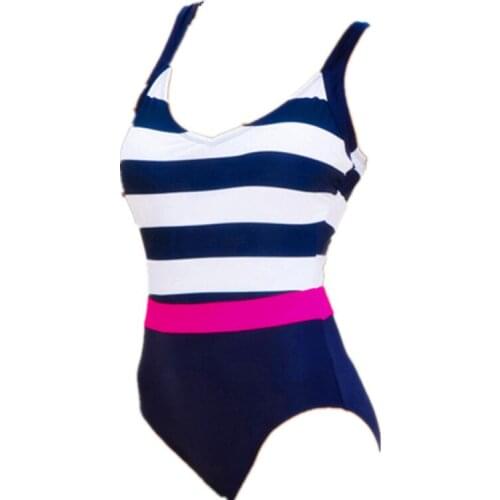 2020 Striped One Piece Swimsuit Women Push Up Bathing Suit White Blue Strip Swim Suits Bandeau Vintage Monokini Plus Size M- XXL