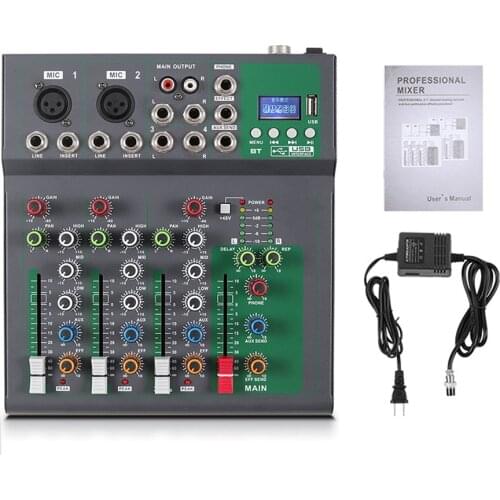 4-Channel Portable Mixing Console Digital Audio Mixer Supports BT Connection Reverb with USB Audio Interface for Studio DJ KTV