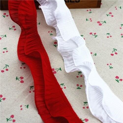 40Yards White Red Chiffon Ruffle Lace Organza DIY Craft 2Layers Fold Chiffon Lace Fabric Skirt Cuffs Collar Clothes Accessories