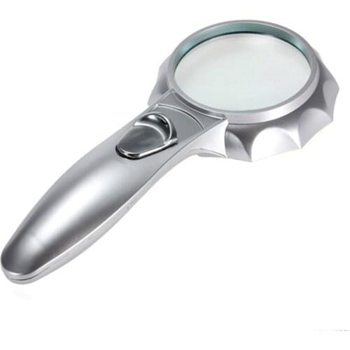 65mm Umbrella Lace Six LED Lights Reading Lighting Polygon High Definition Silver Color Old Magnifying Glass
